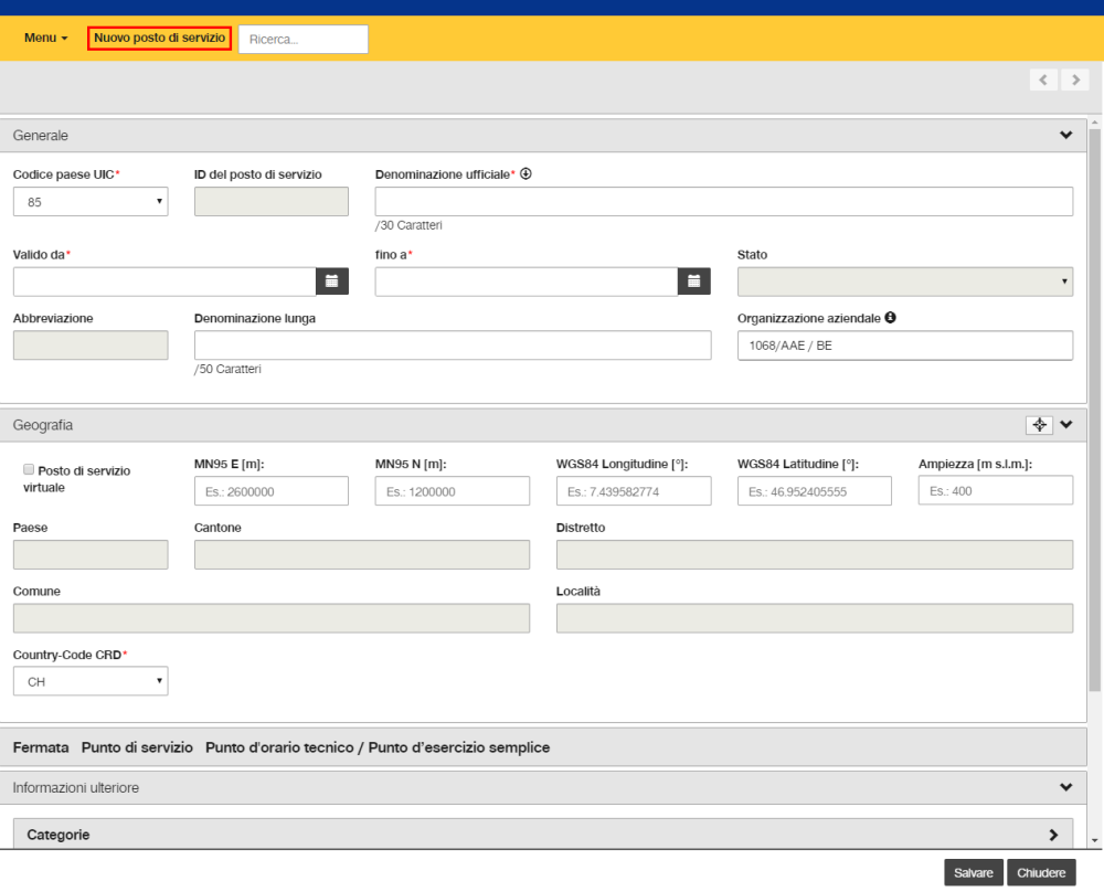 Registrazione di una nuova fermata