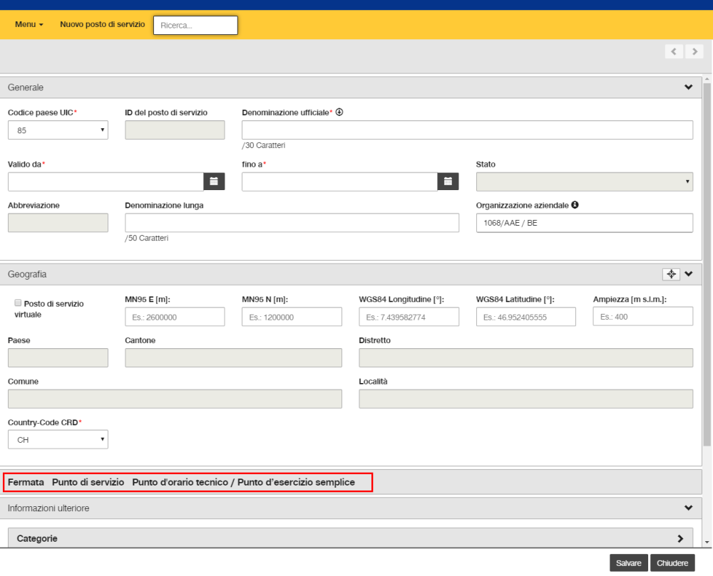 Registrazione di una nuova fermata