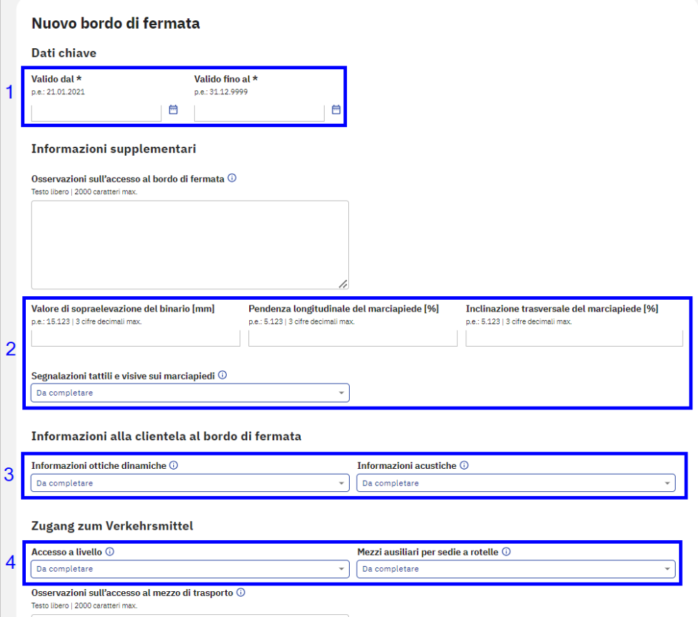 Visualizzazione in atlas in fase di inserimento iniziale dei dati di accessibilità con tutti i campi necessari in fase di input.