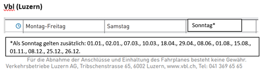 Darstellung Feiertage