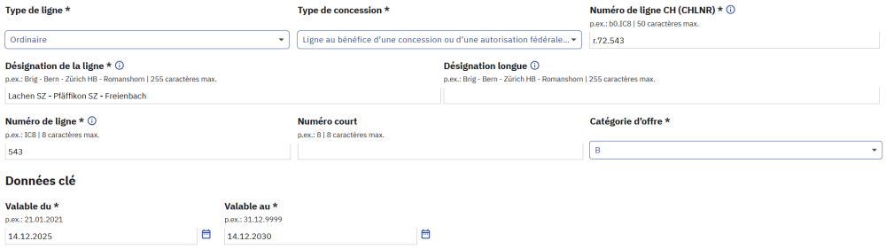 Un exemple de transport urbain s'affiche pour montrer comment cette ligne est correctement saisie.