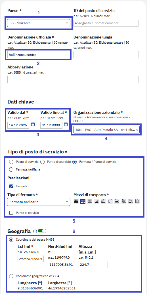 Nuova voce di punto di servizio su atlas
