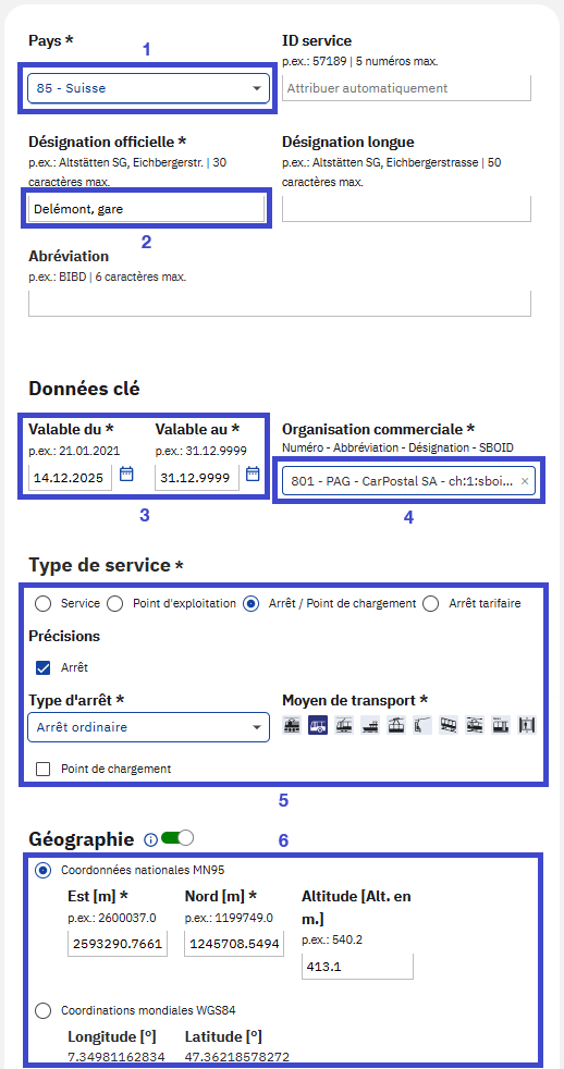 Saisie d'un nouveau point de service sur atlas